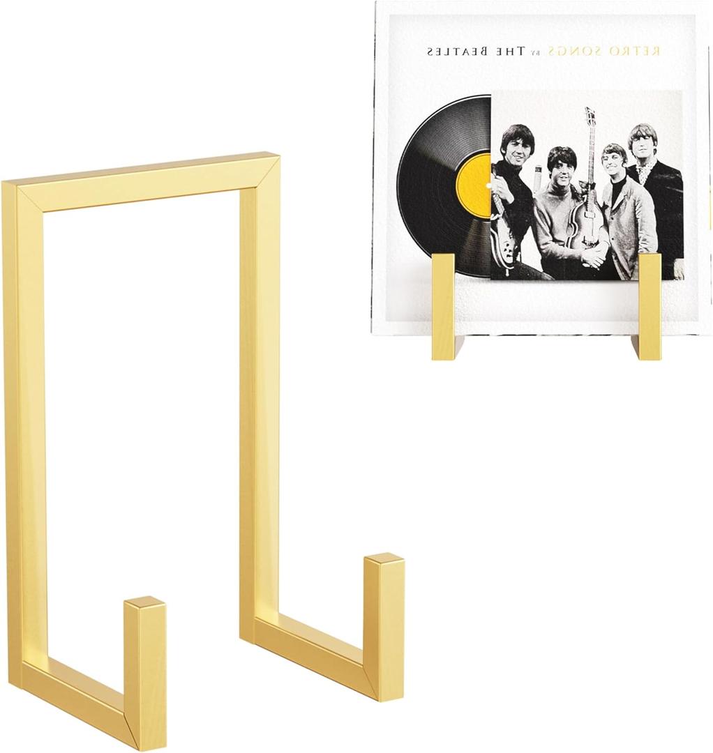 Records Storage Holder, Vinyl LP Gold Stand CD Display Frame,Metal Album Storage for Vinyl Records,2 Pack