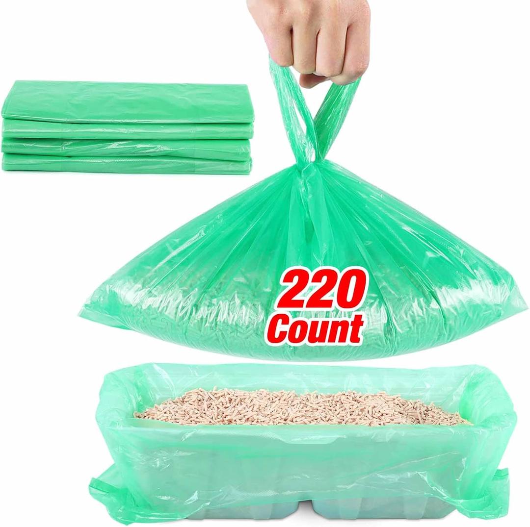 Litter Box Liners Compatible with Litter Maid/Nature's Miracle Waste Receptacles, Green Unscented 220 Refill Bags with Handles Use in Self-Cleaning Litter Box Waste Trays