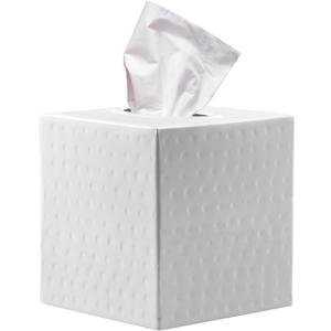 Monarch Abode Hand Hammered Tissue Box Cover Square, White Tissue Holder for Bathroom, Square Metal Dresser Accessories for Home, Decorative Tissue Box Holder, Classic White Handcrafted Tissue Cover