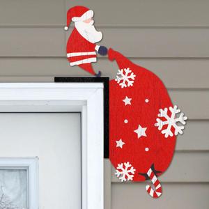 Bucherry 2025 Christmas Door Topper Funny Santa Front Top Door Corner Frame Sign Decor Home Wooden Christmas Cabinet Knob Covers Party Ornament Props Gift for Wall Window DIY