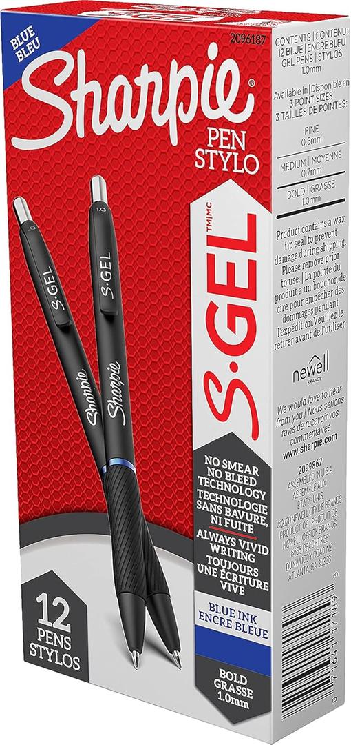 Sharpie S-Gel Gel Pens Drawing Pens Gel Ink For Journaling Writing Coloring Bold Point (1.0Mm) Blue Ink Pen 12 Count