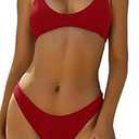 ZAFUL Women's Tie Back Padded High Cut Bralette Bikini Set Two Piece Swimsuit (1-red)