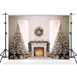 Kate 75ft Christmas Backdrop Photography Fireplace White Window Christmas Tree Gift Empty Room Decoration Background Photographer Studio Props for Photo Video