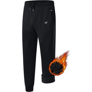 QPNGRP Men's Winter Fleece Lined Stretch Sweat Pants Zipper Pocket (Black, L)
