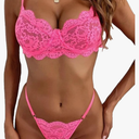 Lilosy Sexy Underwire Push Up Scallop Floral Lace Sheer Lingerie Set for Women Bra and Panty 2 Piece, XS