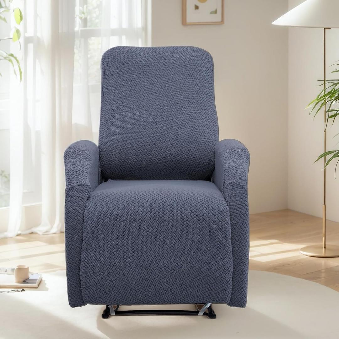 cjc 4 pcs Recliner Chair Covers, Small Recliner Chair Cover with Pocket, Stretch Jacquard Reclining Couch Slipcover for 1 Seat Recliner Sofa, Anti-Slip Furniture Protector for Dog Cat Home/Dark Grey