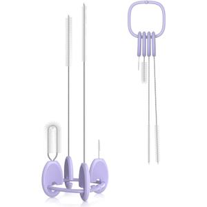 YOTIME Standing Straw Cleaner Brush Set, 4in1 Reusable Straw Brushes with Holder Ring, for Wide and Narrow Straws, Tumblers, Water Bottles and Cups, Purple