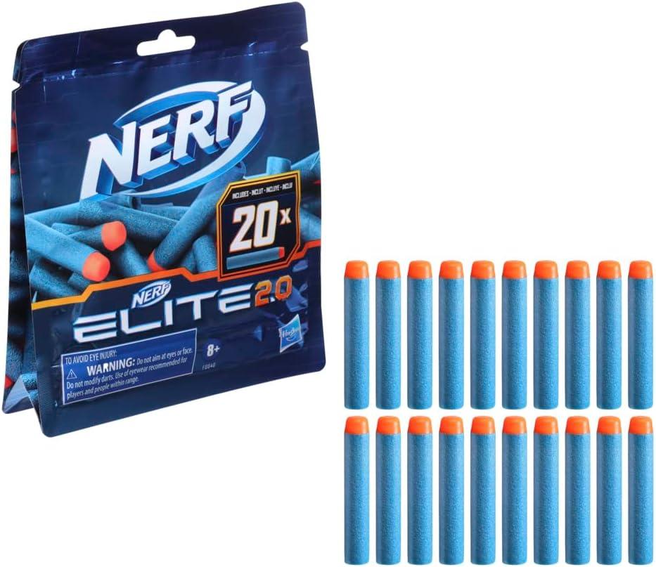 NERF Elite 2.0 20-Dart Refill Pack, 20 Official Nerf Elite 2.0 Foam Darts, Compatible with All Nerf Blasters That Use Elite Darts, Kids Stocking Stuffers (Standard)