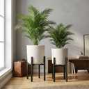 Set of 2 Large Planters 11" & 9.8", Modern Resin Plant Pots with Drainage Holes, Decorative Flower Pots for Living Room, Office, Garden and Balcony