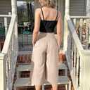 TARSE Womens Linen Palazzo Capri Pants Boho Summer Smocked High Waist Wide Leg Casual Loose Trousers with Pockets Flowy Pants (White, XXL)