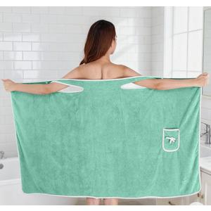 Women's Wearable Towel Bathrobe, Plus Size Wearable Shower Skirt, Quick Dry Absorbent Bath Towel for Comfortable Home Spa Body, Green, 53x31in/ 50-70kg