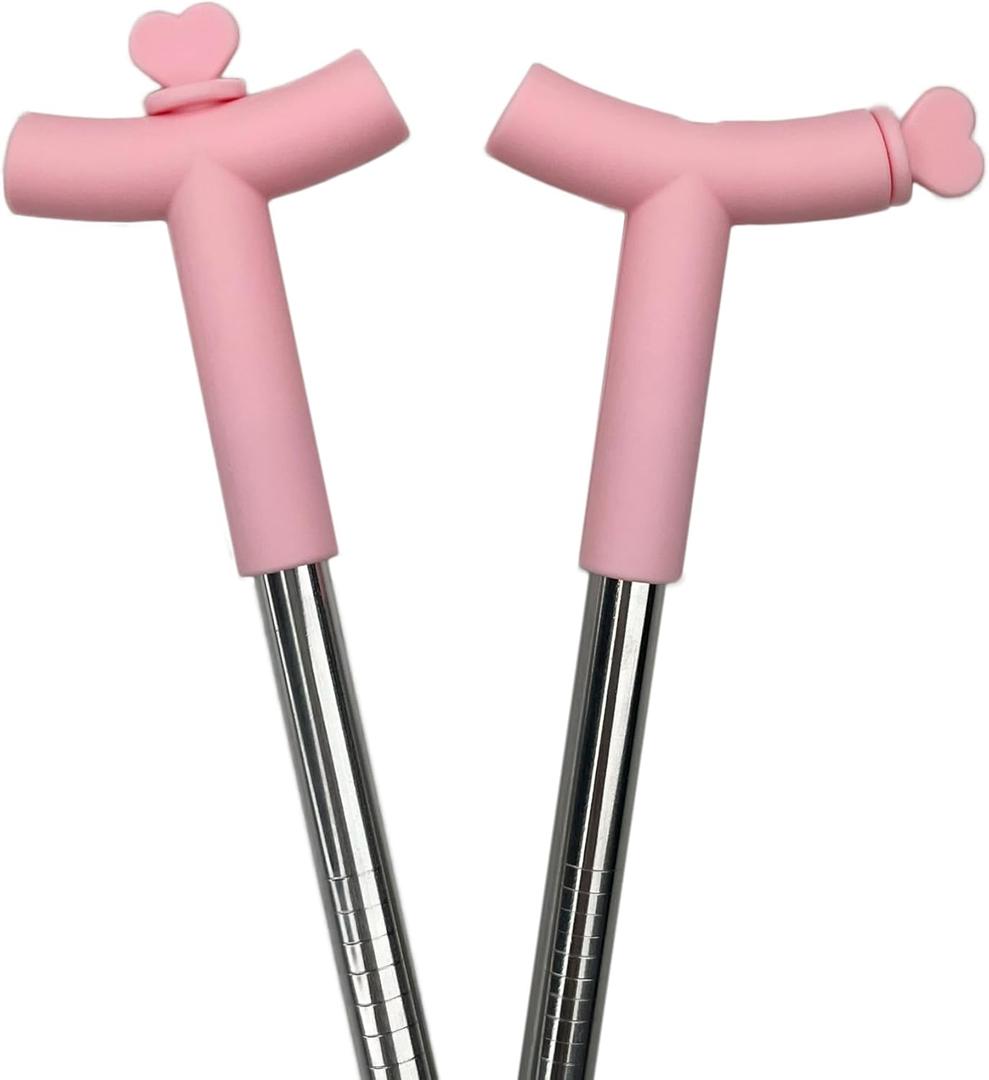 Anti Wrinkle Straw Pink Silicone Cover tips and heart Toppers for Stanley 40 oz & 30 oz Tumblers - Metal Straws Reusable Wrinkle Free Extra Long 2-Pack with Cleaning Brush