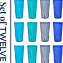 US Acrylic Caf Plastic Reusable Tumblers (Set of 12) 32-ounce Iced-Tea Cups, Coastal | Value Set of Restaurant Style Drinking Glasses, Stackable, BPA-free, Made in the USA | Top-rack Dishwasher Safe