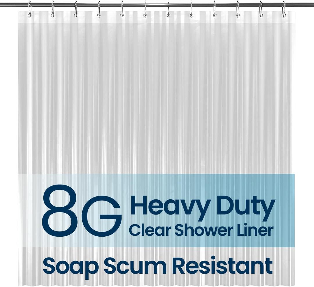 LiBa Shower Curtain PEVA 8G, 72x72 Inch Waterproof Clear Non-toxic shower liner, waterproof plastic shower curtain, rust-proof grommets, weighted magnets, bathroom accessories
