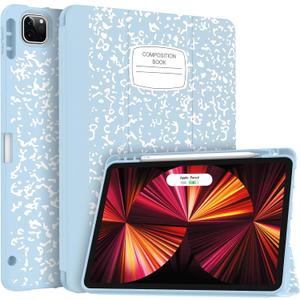 Soke for iPad Pro 11 Case (M2) 2022/2021/2020 with Pencil Holder - [Full Body Protection + Apple Pencil Charging + Auto Wake/Sleep], Soft TPU Back Cover for 2022 iPad Pro 11 inch( Book Ice Blue)