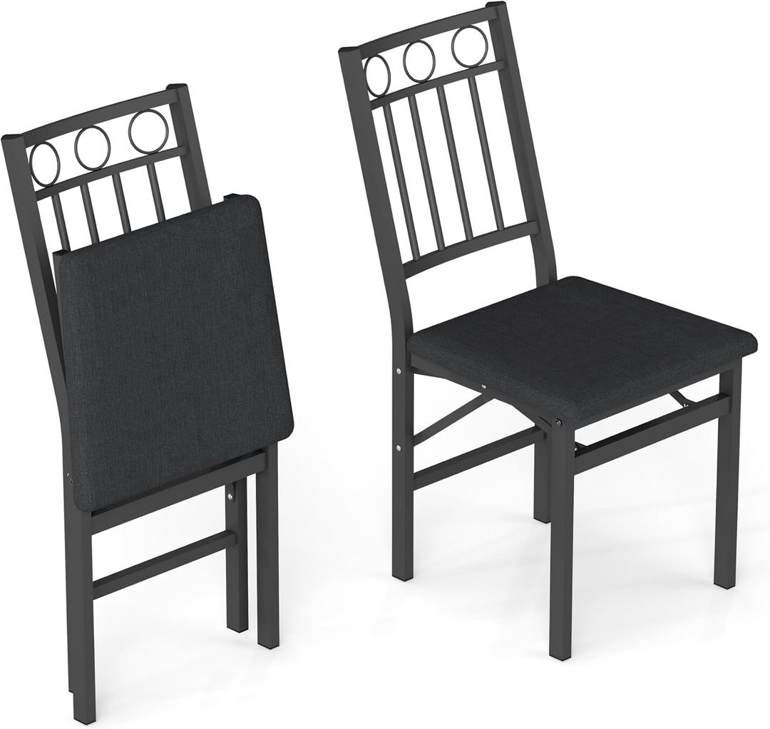 JOIN IRON Folding Dining Chair Set of 2, Rustic Brown Wood Seat with Metal Frame, Foldable Kitchen Chairs, No Assembly Required, Space Saving Chairs for Small Apartment and Dining Room (Black)