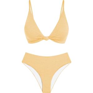 ZAFUL Bikini Set for Women V Neck Knot Front Push Up Bathing Suit High Cut Two Piece Swimsuit Brazilian Cheeky Swimwear, Size L
