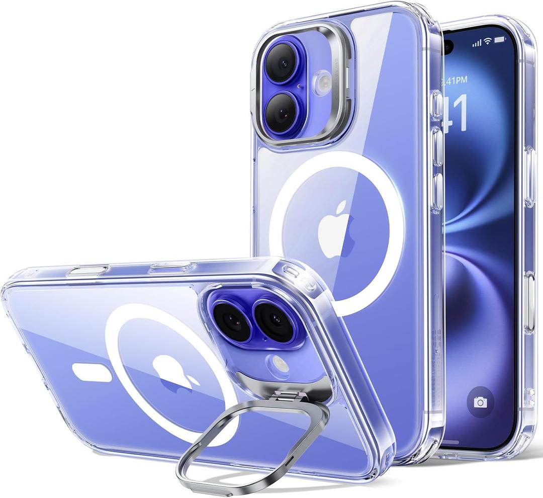 ESR for iPhone 16 Case, Compatible with MagSafe, Military-Grade Protective Case for iPhone 16,Built-in Stash Stand Phone Case, Scratch-Resistant Back Cover, Clear