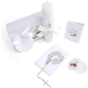 Baptism Candle Set for Boys Girls,5 PCS Baptism Kit Catholic Candle,Baptism Towel,Baptismal Shell,Rosary,Bible for Baby Dedication Christening Gift,Velas para Primera Comunin De Nio Bautizo De Nia