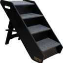 TRIROCKS Wood Pet Stairs Non-Slip Pet Steps - Foldable 4 Levels Dog Stairs & Ramp Perfect for Beds and Cars - Portable Dog/Cat Ladder Up to 130 Pounds