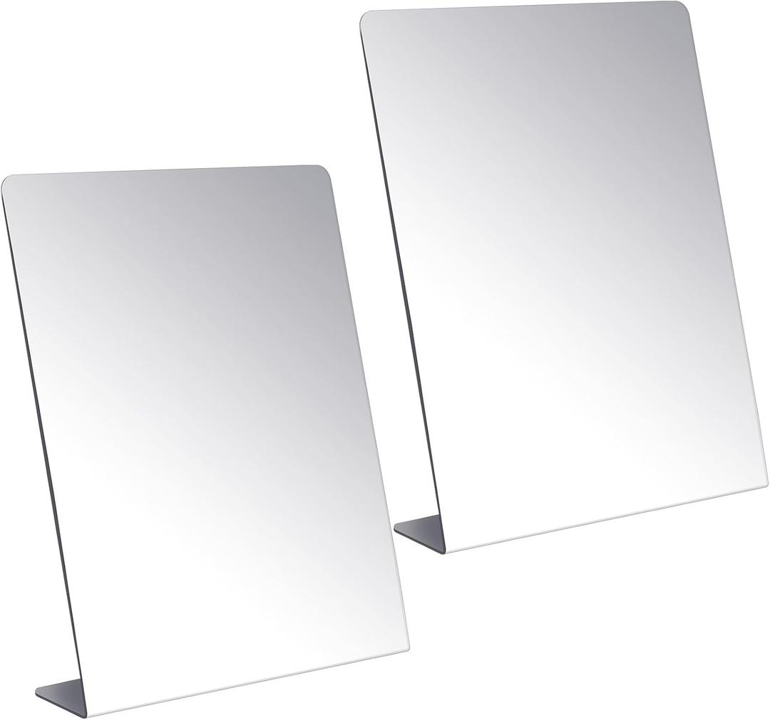 Amyhill 2 Pcs Counter Top Mirror Freestanding Single Self-Portrait Mirror Single Sided Acrylic Desk Glass for Tabletop Bedroom Office Bathroom Home Dorm (12 x 18 Inch)