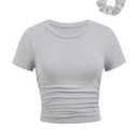 SOLY HUX Girl's Short Sleeve Crew Neck Slim Fitted Basic T-Shirts Summer Tops with Hair Ties Light Grey 12 Years