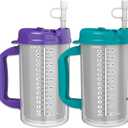 Mugs N Coffee 32 oz Travel Mugs Purple and Teal Hospital Mugs for Cold Drinks Double Wall, Large Handle BPA-Free, Leak-Resistant Includes Lids and Straws Made in USA