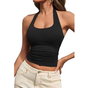 Women's Tank Tops Sexy Halter Neck Going Out Tops Summer 2025 Trendy Backless Workout Shirts Sleeveless Y2k Clothes (Medium, Black)