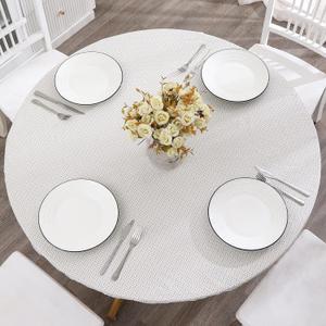 Walrus Round Vinyl Fitted Tablecloth with Flannel Backing Elastic Edge Design Table Cover Waterproof Oil-Proof PVC Table Cloth Stain-Resistant Best for 37"-44" Round (Weaving)