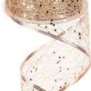 MEEDEE Rose Gold Glitter Ribbon 2.5 Inch Wire Mesh Ribbons with Sparkle Christmas Metallic Ribbons Rose Gold Ribbon for Christmas Tree Decoration, Wreath Bow Making (25 Yards)