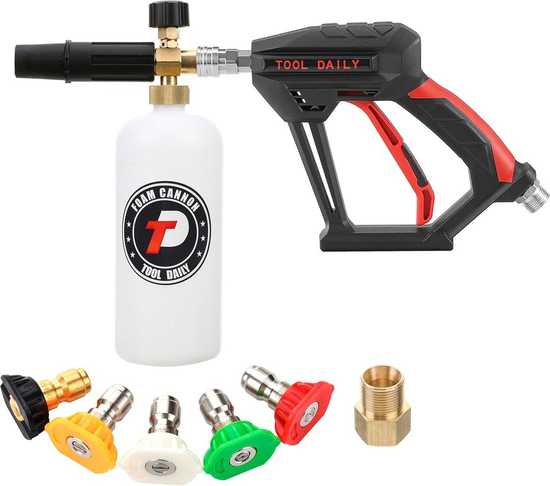 Tool Daily Short Pressure Washer Gun with Foam Cannon, 1/4 Inch Quick Connector, with 5 Pressure Washer Nozzle Tips, 1 Liter Tool Daily Short Pressure Washer Gun with Foam Cannon, 1/4 Inch Quick Connector, with 5 Pressure Washer Nozzle Tips, 1 Liter