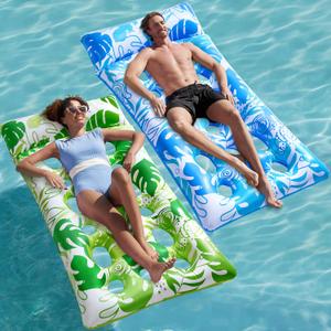 SLOOSH 2-Pack Inflatable Pool Floats Mat - XL Pool Floaties Adults Size with Headrest, Sun Tanning Raft Lake Beach Swimming Pool Party Toys Floating Lounge Above Water Keep Cool (Blue/Green)