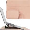 Allinside 13-14 Inch Laptop Sleeve Case for MacBook Pro 14" 2021-2026/MacBook Air 13" 2010-2017/MacBook Pro 13" 2010-2015, Waterproof PU Matte Leather Sleeve with Stand & Accessory Pouch, Pale Pink