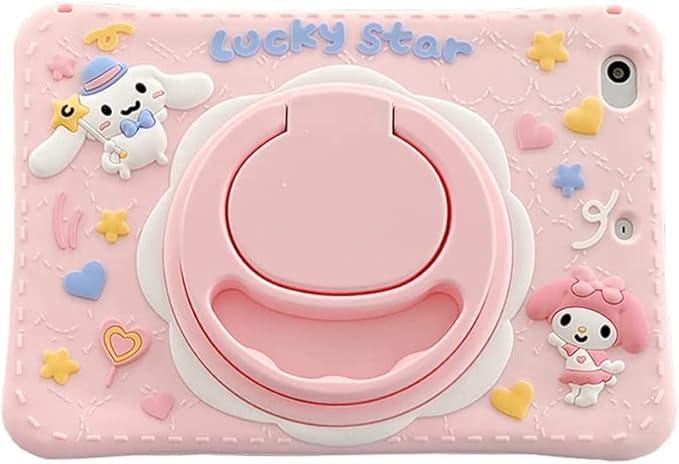 Huang YC for iPad 10 inch Cute 3D Cartoon Soft Silicone Cover with Rotating Stand & Adjustable Strap, Protective Pink Girls Cover