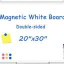 WALGLASS Double-Sided White Board 20" x 30", Dry Erase Board, Magnetic Whiteboard Silver Aluminium Frame, Wall-Mounted or Hanging Board for Home, School, Office, Kitchen