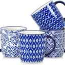 Selamica 10 OZ Coffee Mugs Set of 4, Small Coffee Cups Ceramic with Handle, Coffee Mug for Cappuccino Latte Cocoa Milk Tea, Dishwasher Microwave Safe, Vintage Blue