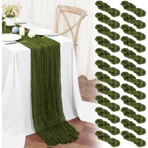 24 Packs Olive Green Table Runner, Charming Cheesecloth Table Runner 17 x 108inch, Gauze Boho Wedding Decoration Rustic Sheer Fabric Cheese Cloth Table Runners for Wedding Party Bridal Shower