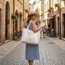 ECOHUB Lace Bows Canvas Tote Bag for Women, Suitable for Birthday, Beach, Wedding, Honeymoon (24L, Beige & Canvas & 24l)