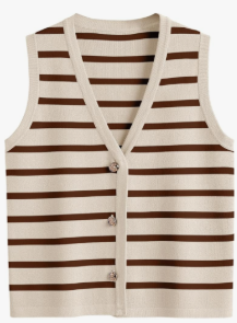 LILLUSORY Vest Tops for Women 2025 Fall Outfits Striped Sweaters Button Up Casual Blouses Jacket Fashion Clothes XS