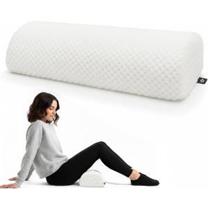 SPRING SEAON Half Moon Bolster Knee Pillow for Back Sleeping Memory Foam Leg Pillow for Ankle and Foot Comfort Under Knee Pillow for Side Sleepers Machine Washable Cover(17" x 7.5" x 4.3") (White)
