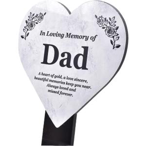 Dad Memorial Heart Shaped Plaque, Grave Marker - printed with remembrance poem, mounted on a sturdy acrylic stake marble effect