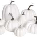 DERAYEE Fall Artificial Pumpkins, White Fake Pumpkins Thanksgiving Decoration Autumn Large Gourds for Halloween Harvest Decor White