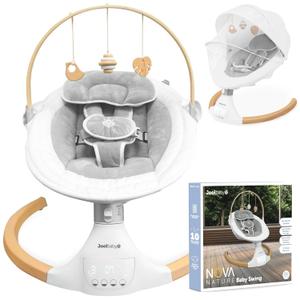 Jool Baby Nova Nature Baby Swing for Newborns with Natural Wood Toys, Electric Motorized Infant Swing, Bluetooth Music, Remote (Gray) (White), 
25"D x 23"W x 20"H