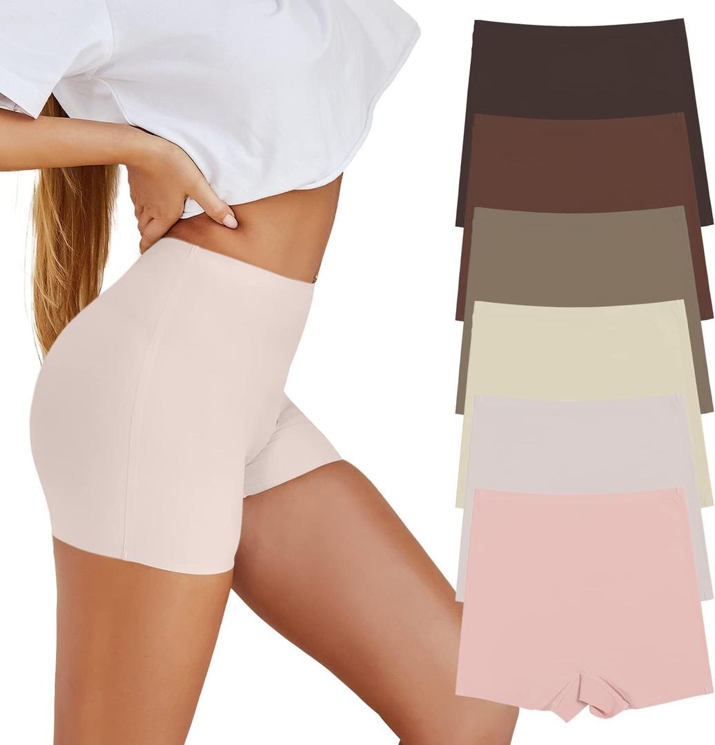 SHARICCA BoyShorts Panties for Women Seamless Soft Boy Shorts Underwear Short Boxer Briefs Anti Chafing Multiple Pack ((6 Pack) Brown and Pink)