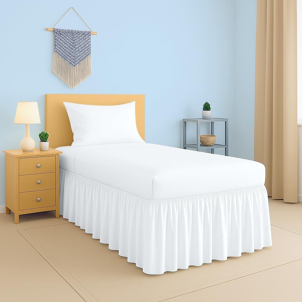 2025 Upgraded Twin XL Dorm Bed Skirt White | 100% Cotton Blend Bed Skirt with 32" Drop for College Dorm Rooms and Extra Long Twin Beds