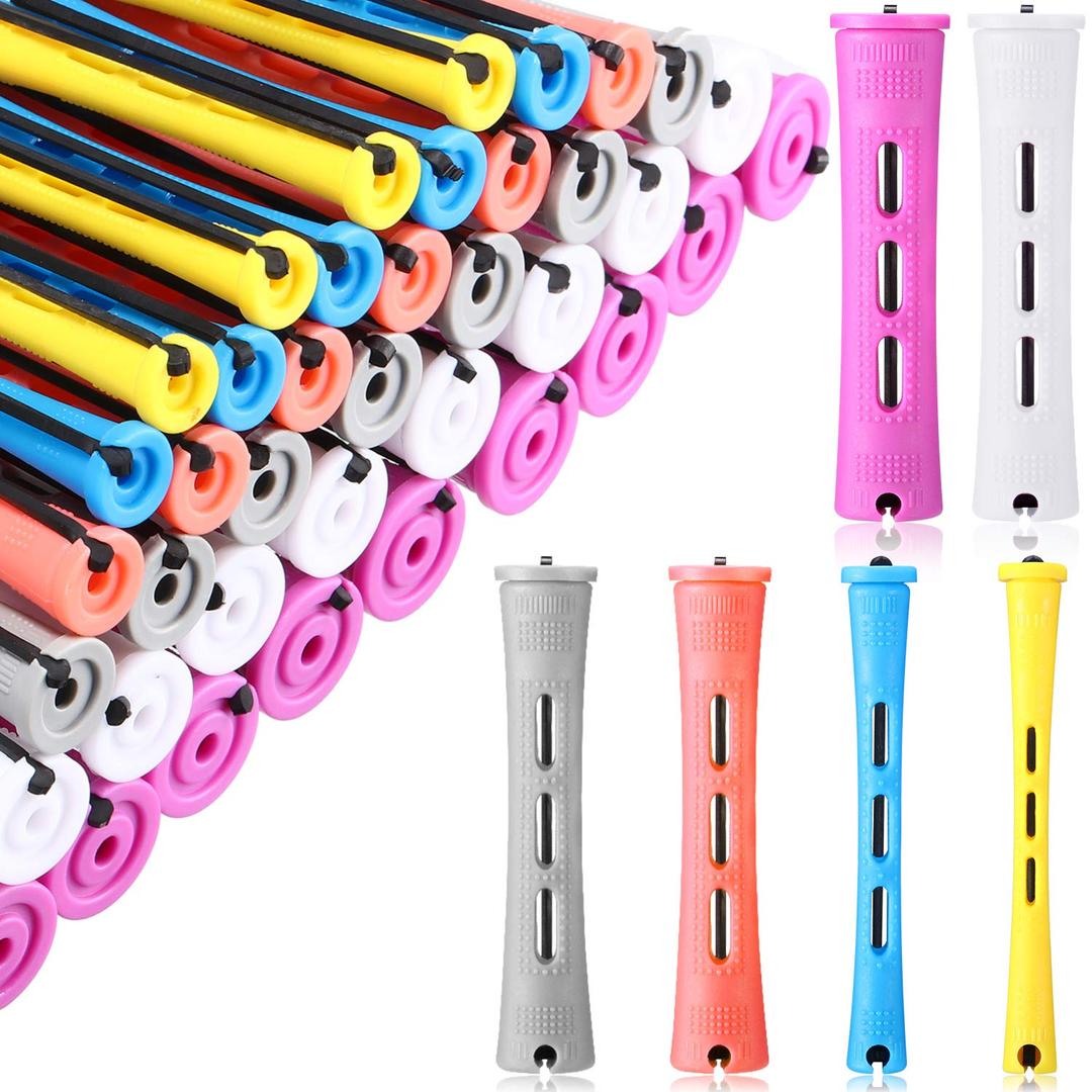 WILLBOND 60 Pcs Short Perm Rods Natural Hair Perm Rods with Elastic Rubber Band Non Slip Plastic Perming Cold Wave Kit for Women Hairdressing Styling Tool(Multi-size,Mixed Color) (1 Count (Pack of 60))