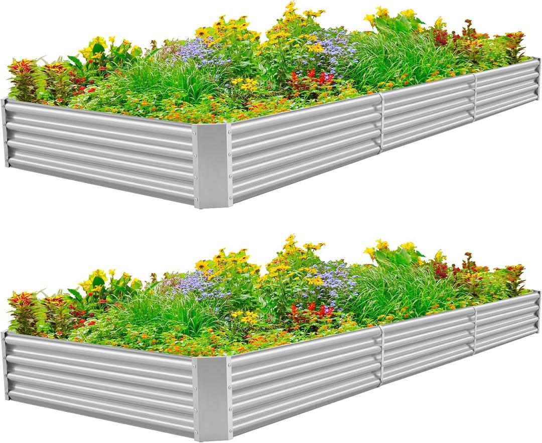 Land Guard 12x4x1ft Galvanized Raised Garden Bed Kit for Vegetables 2 Pack, Galvanized Super Large Metal Planter Raised Garden Boxes Outdoor, 12x4x1ft2-Pack