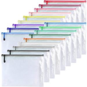 Oaimyy-Plastic Mesh Zipper Pouch Document Folders Bag & Zipper-Waterproof Zip File Folders for School Office Supplies, Travel, Puzzles Games Organizing Storage (8"x 10", Multicolor)