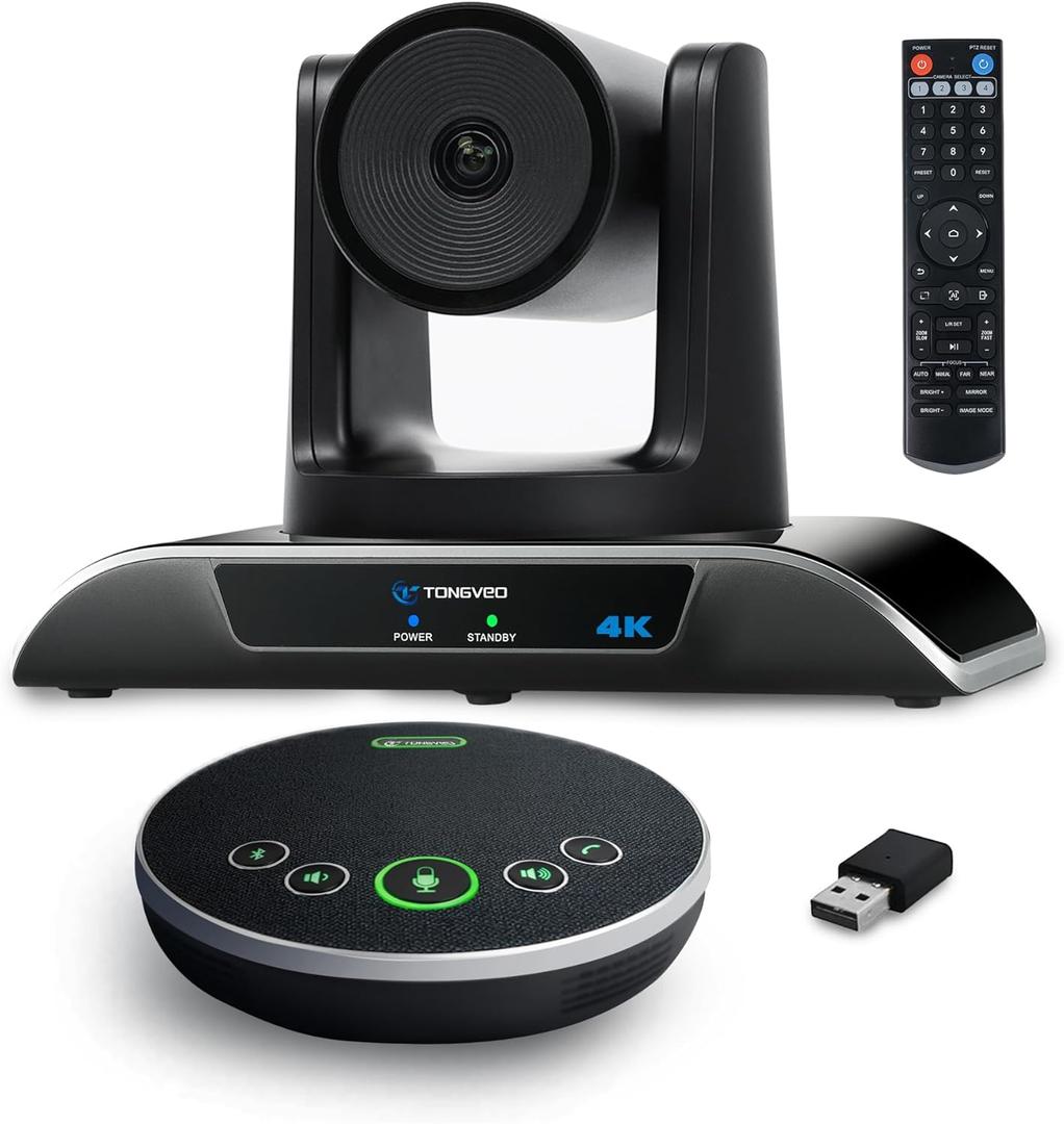 TONGVEO 4K Conference Room Camera System, AI Auto-Tracking PTZ Camera 5X Digital Zoom with Speakerphone Set 120 Wide-Angle USB3.0 for Zoom YouTube Teams OBS and More