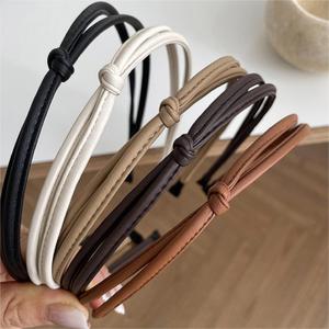 WOVOWOVO 5 Pcs Thin Leather Headbands for Women, Cute Knotted Head Bands for Womens Hair Womens Headbands Fashion Black Brown White Headband for Womens Hair Accessories